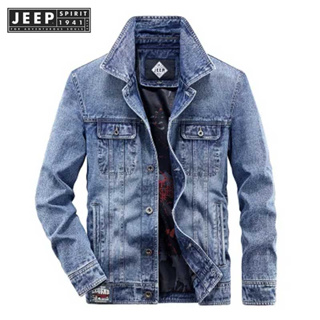 JEEP SPIRIT 1941 ESTD เสื้อแจ็กเก็ตยีน ลําลอง โอเวอร์ไซซ์ สําหรับผู้ชาย