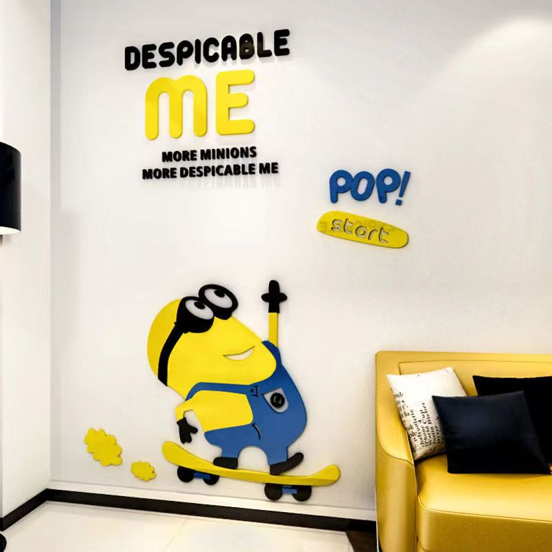 [DAORUI] สติกเกอร์ติดผนังสีเหลืองขนาดเล็กสำหรับเด็กผู้ชายห้องนอนหัวเตียง 3D สเตอริโออะคริลิคห้องเด็ก