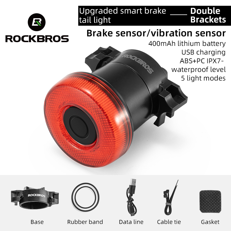 Rockbros ไฟจักรยานสมาร์ท IPX6 กันน้ําสมาร์ทอัตโนมัติเบรค Sensing ไฟท้ายชาร์จ Q5Mini LED อุปกรณ์เสริมจักรยาน
