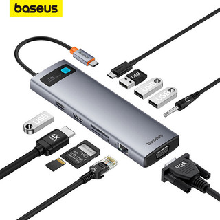 Baseus Metal Gleam 11-in-1 USB-C HUB สายต่อพอร์ต 4K@60Hz HDMI, VGA, RJ45 Gigabit, PD100W, 3xUSB 3.0, SD/TF Card Reader สีเทาเข้ม
