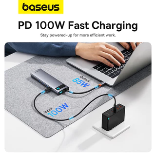 Baseus Metal Gleam 11-in-1 USB-C HUB สายต่อพอร์ต 4K@60Hz HDMI, VGA, RJ45 Gigabit, PD100W, 3xUSB 3.0, SD/TF Card Reader สีเทาเข้ม