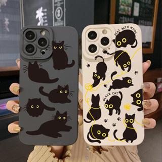 เคสโทรศัพท์มือถือ ขอบสี่เหลี่ยม ลายแมวดํา สําหรับ OPPO Reno7 4G Reno6 Reno8 Z 5G Reno5 F Reno2 F Reno3 Reno4 A17 A17K A77S A57S