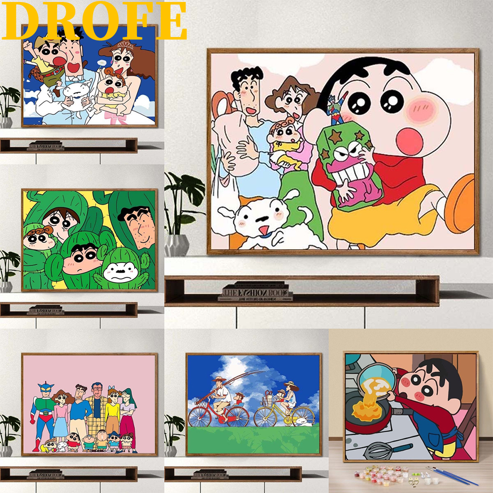 DROFE-20×30-ระบายสีตามตัวเลข/ระบายสีชินจัง/ชินจังจอมแก่น/การ์ตูนแอนิเมชั่นdiyภาพวาดมือเพื่อการศึกษาข