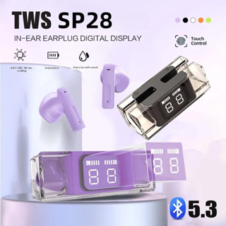 SP28 TWS ชุดหูฟังอินเอียร์ บลูทูธ 5.3 ไร้สาย ลดเสียงรบกวน สีมาการอง สําหรับเล่นกีฬา