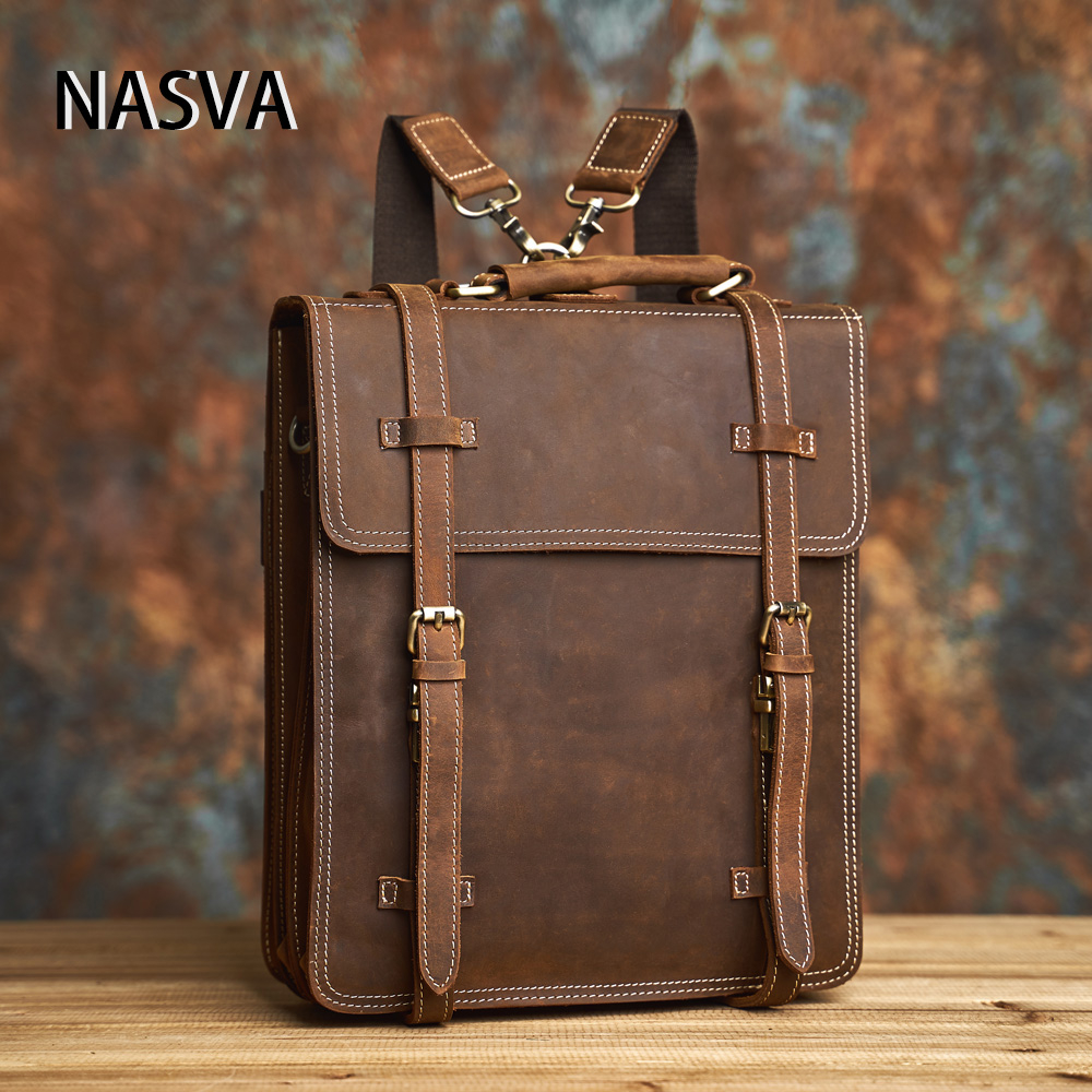 Nasva ของแท้หนัง Retro กระเป๋าเป้สะพายหลังผู้ชายกระเป๋า Messenger กระเป๋าถือไหล่กระเป๋า Messenger หน