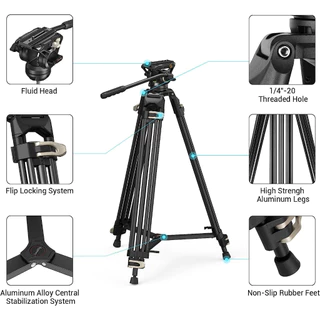SmallRig AD-01 Video Tripod System, 73" Heavy Duty Tripod with 360 Degree Fluid Head and Quick Release Plate for DSLR, Camcorder, Cameras(3751B)