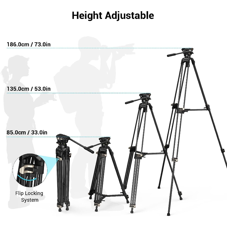 SmallRig AD-01 Video Tripod System, 73" Heavy Duty Tripod with 360 Degree Fluid Head and Quick Release Plate for DSLR, Camcorder, Cameras(3751B)