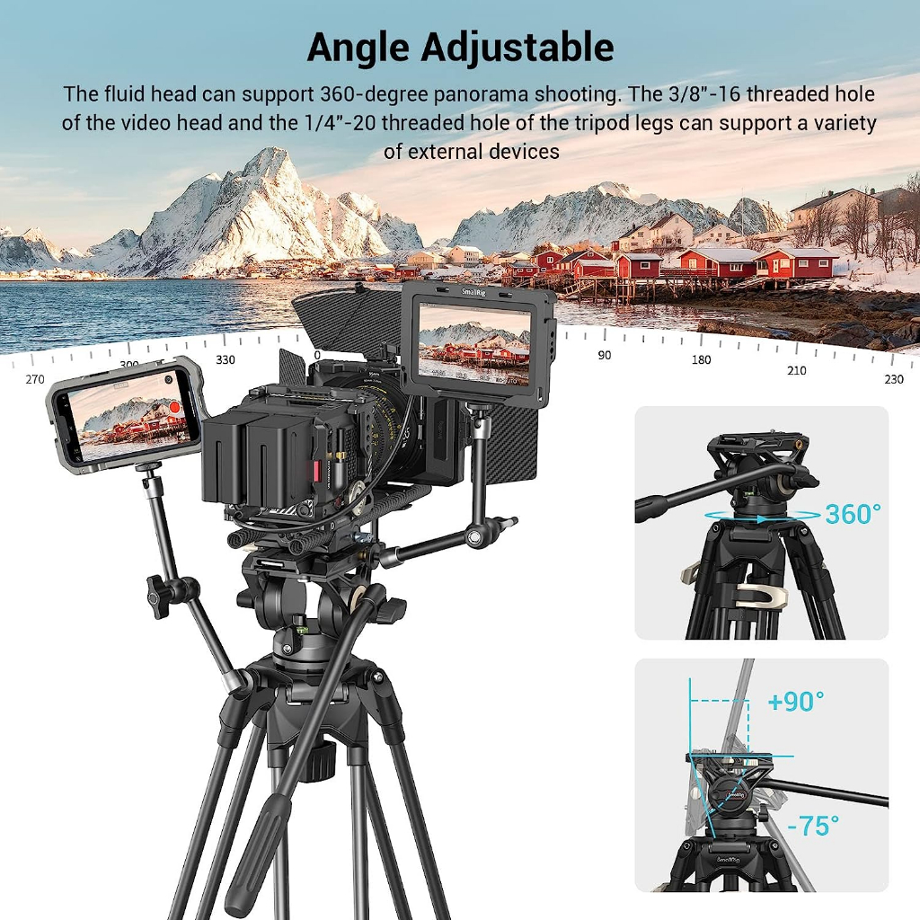 SmallRig AD-01 Video Tripod System, 73" Heavy Duty Tripod with 360 Degree Fluid Head and Quick Release Plate for DSLR, Camcorder, Cameras(3751B)