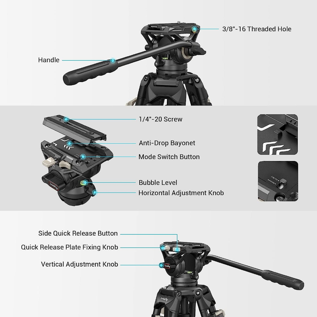 SmallRig AD-01 Video Tripod System, 73" Heavy Duty Tripod with 360 Degree Fluid Head and Quick Release Plate for DSLR, Camcorder, Cameras(3751B)