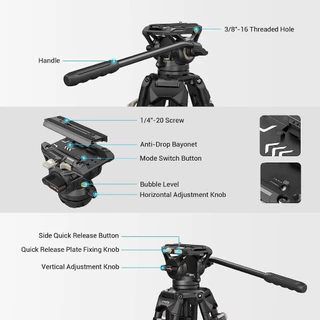 SmallRig AD-01 Video Tripod System, 73" Heavy Duty Tripod with 360 Degree Fluid Head and Quick Release Plate for DSLR, Camcorder, Cameras(3751B)