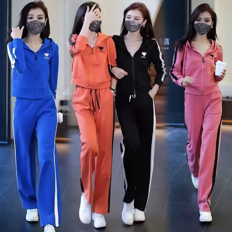 5 สีตัวเลือกเสื้อแขนยาวกางเกงขายาวสองชิ้นชุดกีฬาลําลองสูทสาวเสื้อผ้าแฟชั่นลดอายุชุดลําลองฤดูใบไม้ร่วงแฟชั่น ผอมลง ดูกางเกงขากว้า