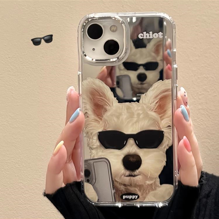 เคสไอโฟน 16/15/14/13/12/11 Pro max cute sunglasses puppy mirror Compatible Case iPhone 11,12,13,14,15,16,11PM,12PM,13PM,14PM,15PM,16PM