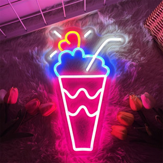 Mikeshake ป้ายไฟนีออน LED สําหรับแขวนตกแต่งผนัง คาเฟ่ บาร์ ร้านเครื่องดื่ม ร้านอาหาร