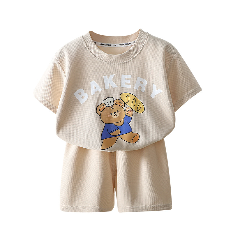  ชุดเสื้อเชิ้ต แขนสั้น กางเกงขาสั้น ลายหมี สีสดใส สําหรับเด็กทารก childrens T-shirt【Hippobaby17】