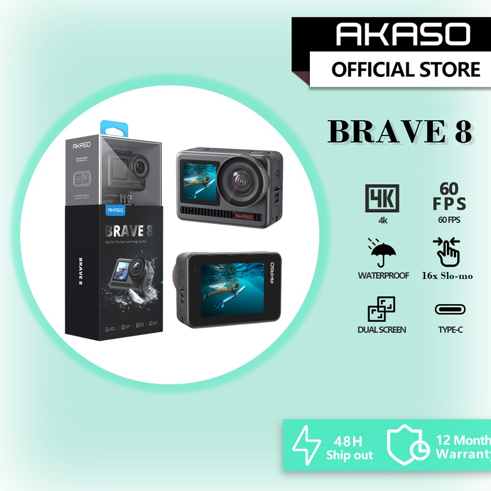 Akaso Brave 8 กล้องแอคชั่น 4K 60Fps หน้าจอสีคู่ Wifi EIS 48MP Ipx8 กันน้ํา กล้องหมวกกันน็อค บันทึกวิ