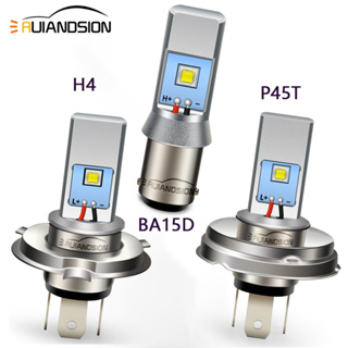 Ruiandsion หลอดไฟหน้า LED 6-24V H4 P45T 20W Hi/Lo Beam สีขาว สําหรับรถจักรยานยนต์ BA15D 180° ไฟขับขี่กลางวัน สําหรับรถยนต์