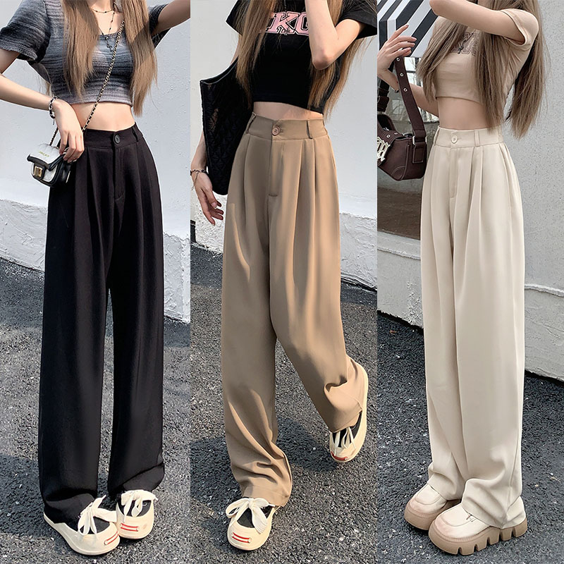Suitcute กางเกงขากว้าง เอวสูง เอวยางยืด เข้ากับทุกการแต่งกาย สําหรับผู้หญิง