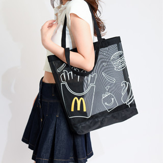 กระเป๋าช้อปปิ้งลําลอง พิมพ์ลาย McDonalds น้ําหนักเบา จุของได้เยอะ สีดํา แบบเรียบง่าย เหมาะกับเดินชายหาด