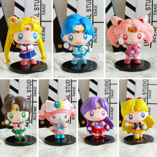 โมเดลฟิกเกอร์ PVC รูปปั้นอนิเมะ SAILOR MOON Q Version Tsukino Usagi ขนาดเล็ก ของเล่นสําหรับเด็ก เก็บสะสม 7 ชิ้น