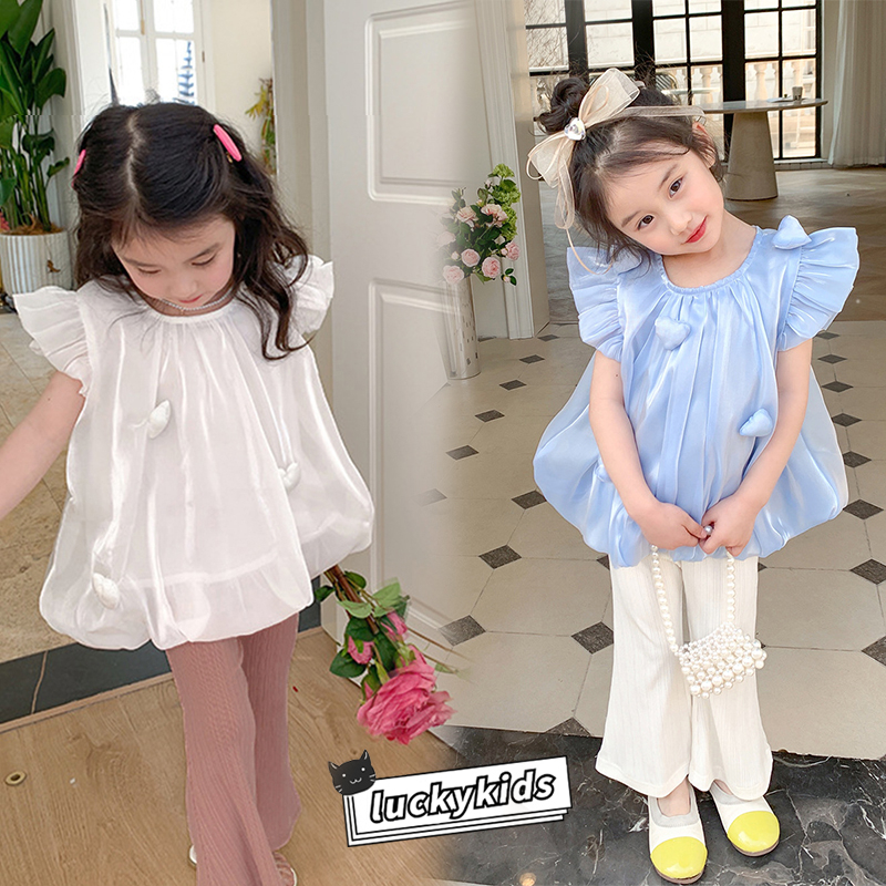 เสื้อเบลาส์ แขนบาน สีพื้น สําหรับเด็กผู้หญิง