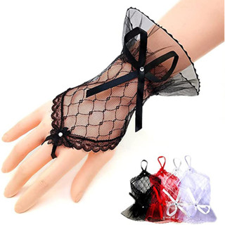 [highbuying] ถุงมือตาข่ายลูกไม้ เซ็กซี่ ลูกไม้ เซ็กซี่ ยืดหยุ่น สั้น Tulle Mittens ใบบัว ผ้าเชียร์ สง่างาม เลดี้ คอสเพลย์ อุปกรณ์เสริม ใหม่ พร้อมส่ง