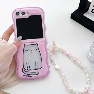 เคสโทรศัพท์มือถือแบบนิ่ม กันกระแทก ลายการ์ตูนแมว ดอกไม้น่ารัก พร้อมสายโซ่คล้อง สําหรับ Samsung Galaxy Z Flip5 Z Flip 3 Flip 4 5G