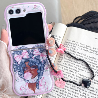 เคสโทรศัพท์มือถือแบบนิ่ม กันกระแทก ลายการ์ตูนผู้หญิงสวย พร้อมสายโซ่คล้อง สําหรับ Samsung Galaxy Z Flip 5 Z Flip 3 Flip 4 5G