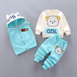 Rilakkuma เสื้อกั๊ก มีฮู้ด และเสื้อโค้ท และกางเกง สําหรับเด็กผู้ชาย อายุ 1-4 ปี 3 ชิ้น