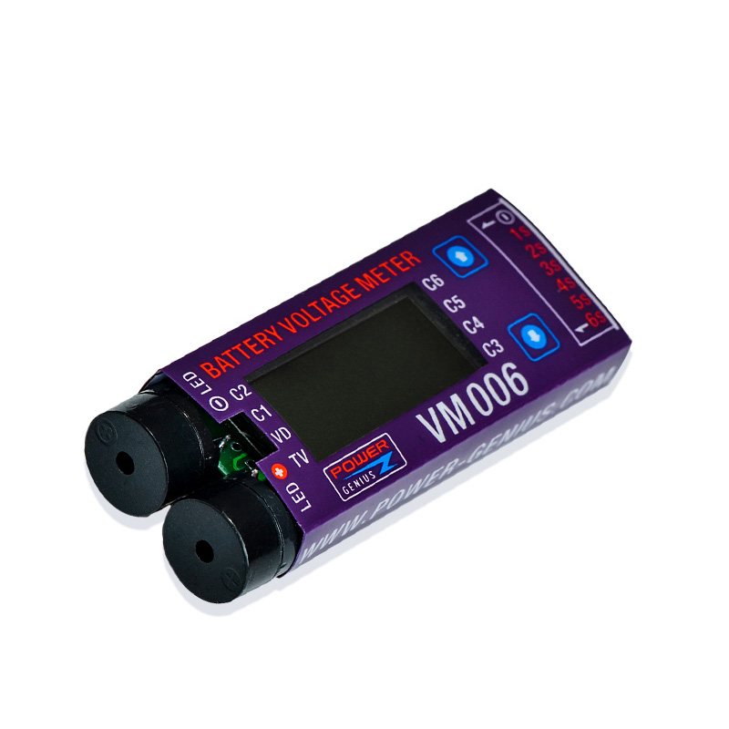เครื่องวัดแรงดันไฟฟ้าแบตเตอรี่ LiPo VM006 1-6S พร้อมหน้าจอ LCD แจ้งเตือนคริสตัล สําหรับแบตเตอรี่ RC