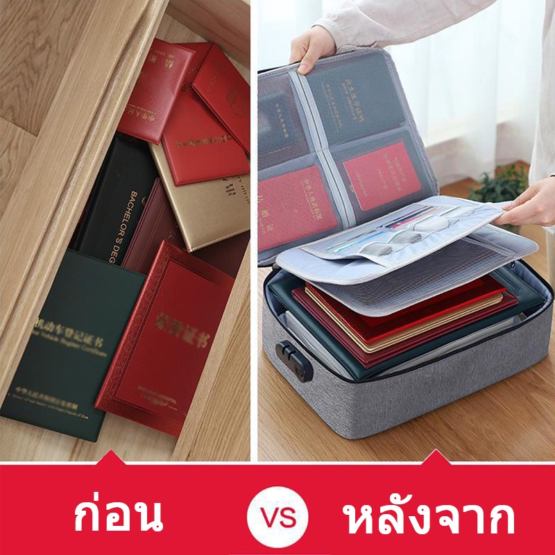 [พร้อมส่งในไทย] กระเป๋าเก็บเอกสารสำคัญ ด้วยรหสผ่านล็อค ความจุขนาดใหญ่ กันน้ำ กระเป๋าเก็บโฉนด