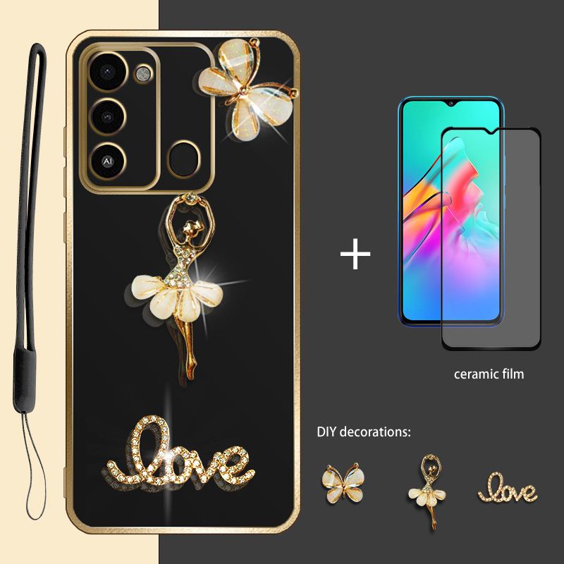 Glitter Diamond 3D สําหรับ Tecno Spark 8C Spark Go 2022 KG5k/KG5j/KG5n KG5/KG5h พร้อมป้องกันหน้าจอฟิ