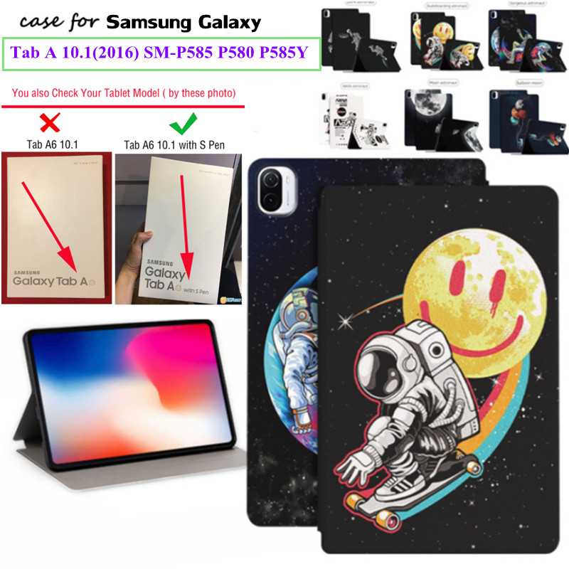 For Samsung Galaxy Tab A (2016, 10.1, Wi-Fi) With S Pen P585 P580 SM-P585Y Tablet Leather Case Fabric material Bracket Astronaut Case Sweat Proof Non-Slip Leather Stand Flip