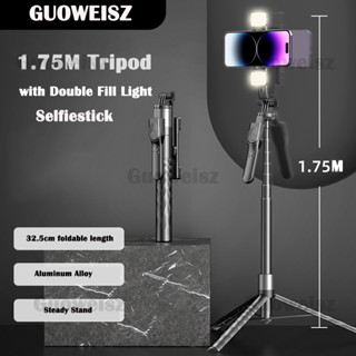 Guoweisz ขาตั้งกล้องไม้เซลฟี่ 1.75 เมตร พร้อมไฟเติมคู่