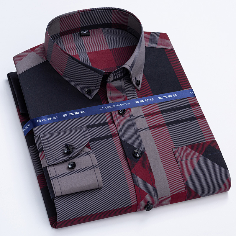 Casual Non Iron พิมพ์เสื้อแขนยาวสังคมทํางานผู้ชาย