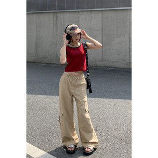 Sharon Slim fitting racerback short tank top+American vintage loose fitting straight tube work outfit