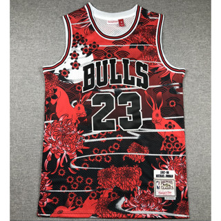 เสื้อกีฬาบาสเก็ตบอล ปักลายกระต่าย Chicago Bulls 23 Michael สีแดง สําหรับผู้ชาย