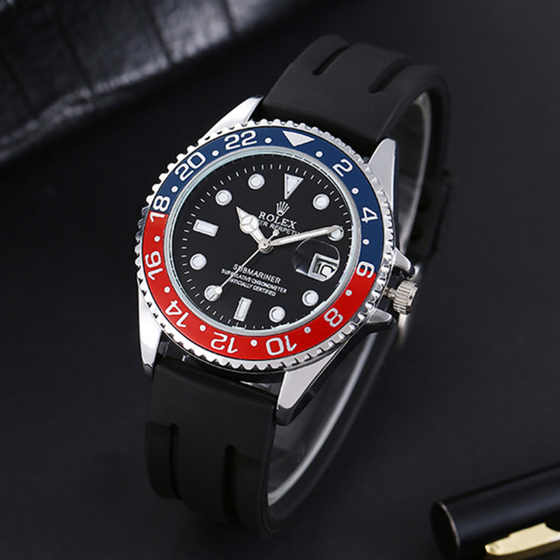 นาฬิกาข้อมือควอตซ์แฟชั่น สายซิลิโคน หน้าปัดทรงกลม หน้าปัดแสดงปฏิทิน หรูหรา สไตล์นักธุรกิจ สําหรับผู้ชาย