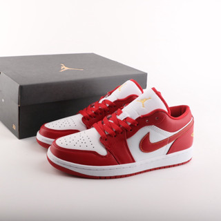 Air Jordan 1 Low "Cardinal" รองเท้าผ้าใบลําลอง สําหรับผู้ชาย ผู้หญิง aj1 สีขาว สีแดง 553558-607