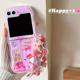 เคสโทรศัพท์มือถือแบบนิ่ม กันกระแทก ลายการ์ตูนบาร์บี้น่ารัก พร้อมสายโซ่คล้อง สําหรับ Samsung Galaxy Z Flip 5 5G Z Flip 3 Flip 4