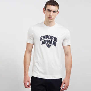 Armani เสื้อยืดคอกลม แขนสั้น ผ้าฝ้าย พิมพ์ลายโลโก้ สําหรับผู้ชาย