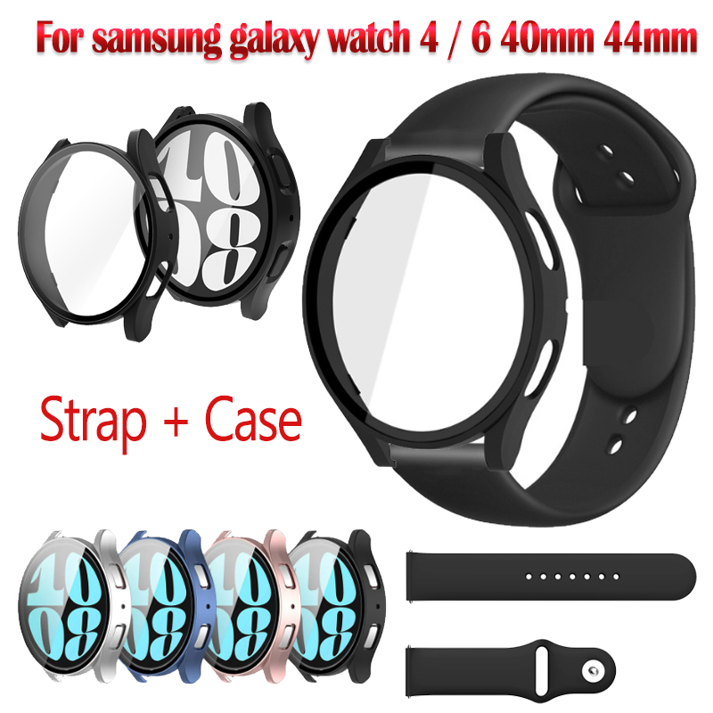 เคส samsung galaxy watch 6 4 สมาร์ทวอช เคสกระจก+สายนาฬิกาข้อมือซิลิโคนสําหรับ smasung galaxy watch 6 4 สาย