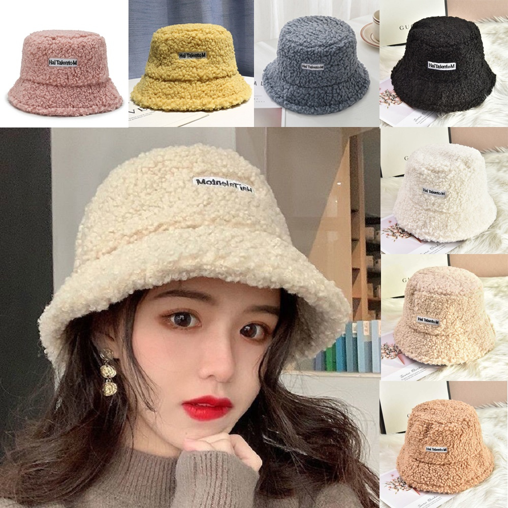 หมวกบักเก็ต หมวกไหมพรม หมวกกันหนาว  ให้ความอบอุ่น แฟชั่นวินเทจ สไตล์เกาหลี สําหรับผู้หญิง