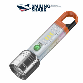 Smiling Shark SD0718 ไฟฉาย LED ไฟฉายสว่างมาก M60 พร้อมโป๊ะ 6 โหมด USB ชาร์จใหม่ได้ ซูมได้ กันน้ำ ตั้งแคมป์กลางแจ้ง เดินป่า ไฟฉุกเฉินในบ้าน