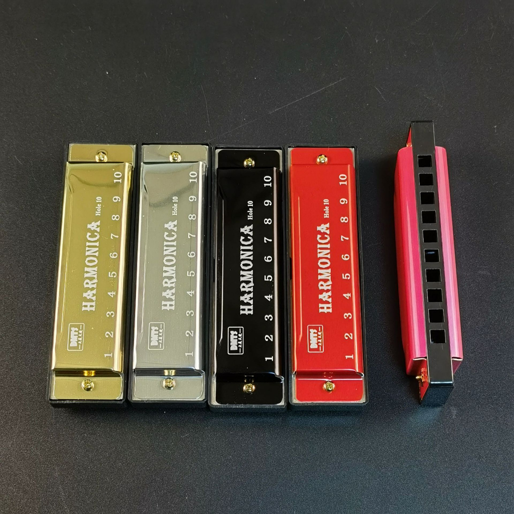 Qetyellow เครื่องดนตรี ฮาโมนิก้า Harmonica ปากเป่า 10 หลุมสําหรับผู้เริ่มต้นเรียนการสอน