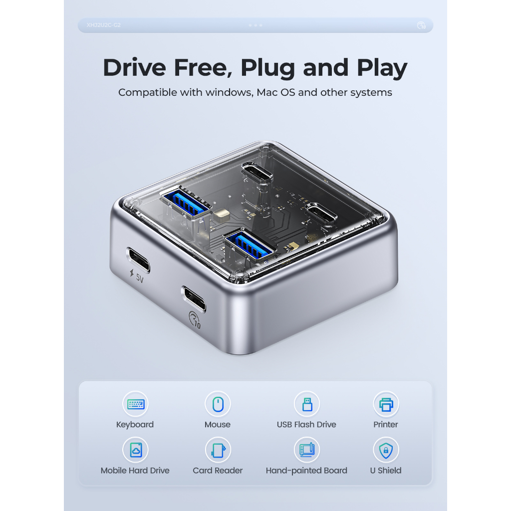 Orico ประเภท C USB HUB 10Gbps 2 USB A 2 USB C USB3.2 HUB USB Splitter สําหรับ Macbook Mac Mini XHJ4C