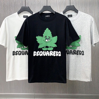 เสื้อยืดแขนสั้น ผ้าฝ้ายแท้ พิมพ์ลายการ์ตูนใบเมเปิ้ล dsquared2 แฟชั่นสําหรับผู้ชาย และผู้หญิง