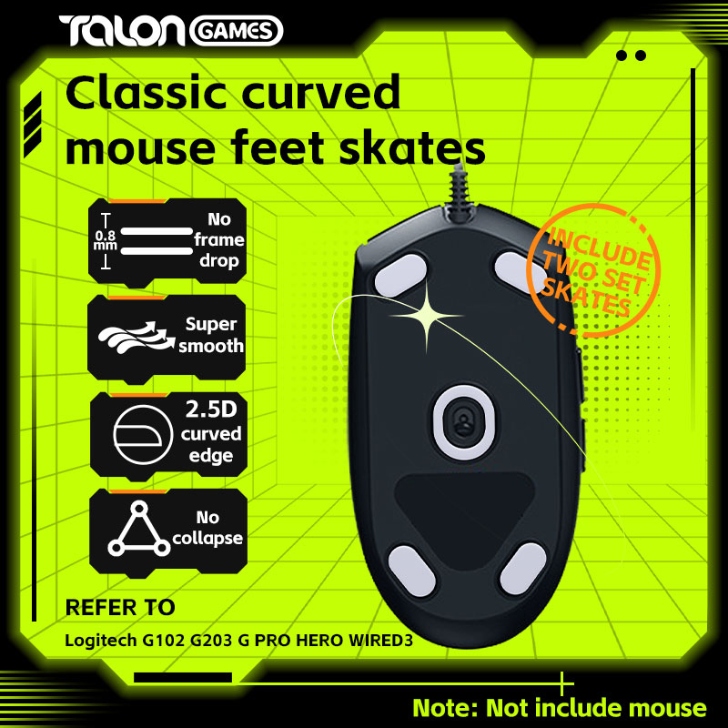 TALONGAMES Custom Curved Edge Mouse Feet Skates สําหรับ Logitech G102/G203/G PRO HERO เมาส์สําหรับเล