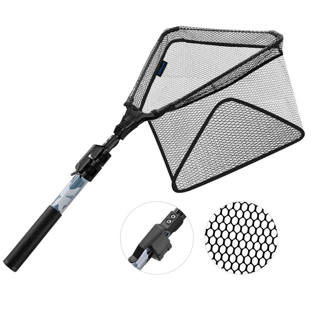 Sanlike Telescoping พับตกปลาสุทธิปรับความยาวตกปลา Landing สุทธิ 1.1M สามส่วน Spivot สีขาว/สีเทา Camo ไฟเบอร์กลาส Rod พับสุทธิสีดํา