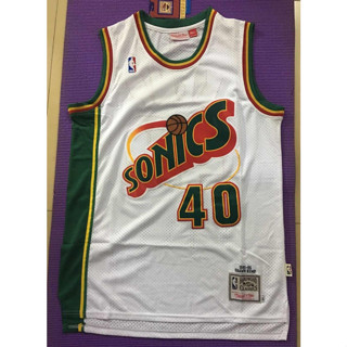 ใหม่ NBA Seattle Supersonics สําหรับผู้ชาย #เสื้อกีฬาบาสเก็ตบอล ปักลายทีม Kemp M&amp;N 40 Shawn สีขาว สไตล์เรโทร