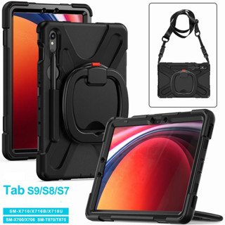 เคสแท็บเล็ตซิลิโคน PC กันกระแทก พร้อมสายคล้องไหล่ และขาตั้ง สําหรับ Samsung Galaxy Tab S9 X910 2023 11 นิ้ว S8 X700 S7 T870